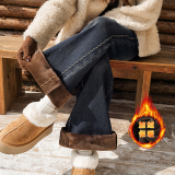 加绒保暖弹力绣花微喇牛仔裤女宽松不贴腿复古喇叭裤显瘦百搭，女装休闲裤，奇怪漫猴工厂店