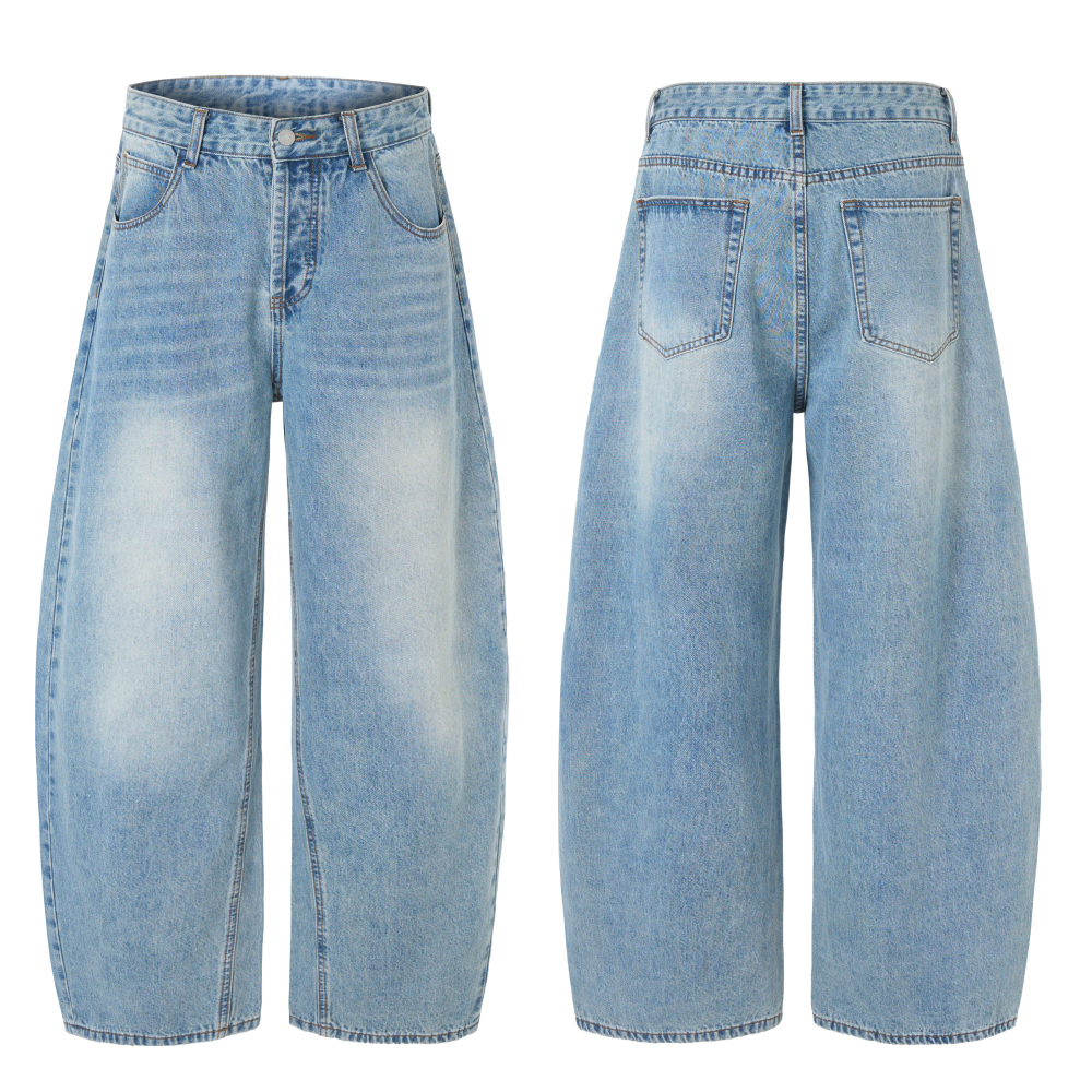 2025秋冬美式高街拖地复古阔腿牛仔裤男女慵懒宽松直筒长裤子潮，男装牛仔裤，奇怪漫猴工厂店