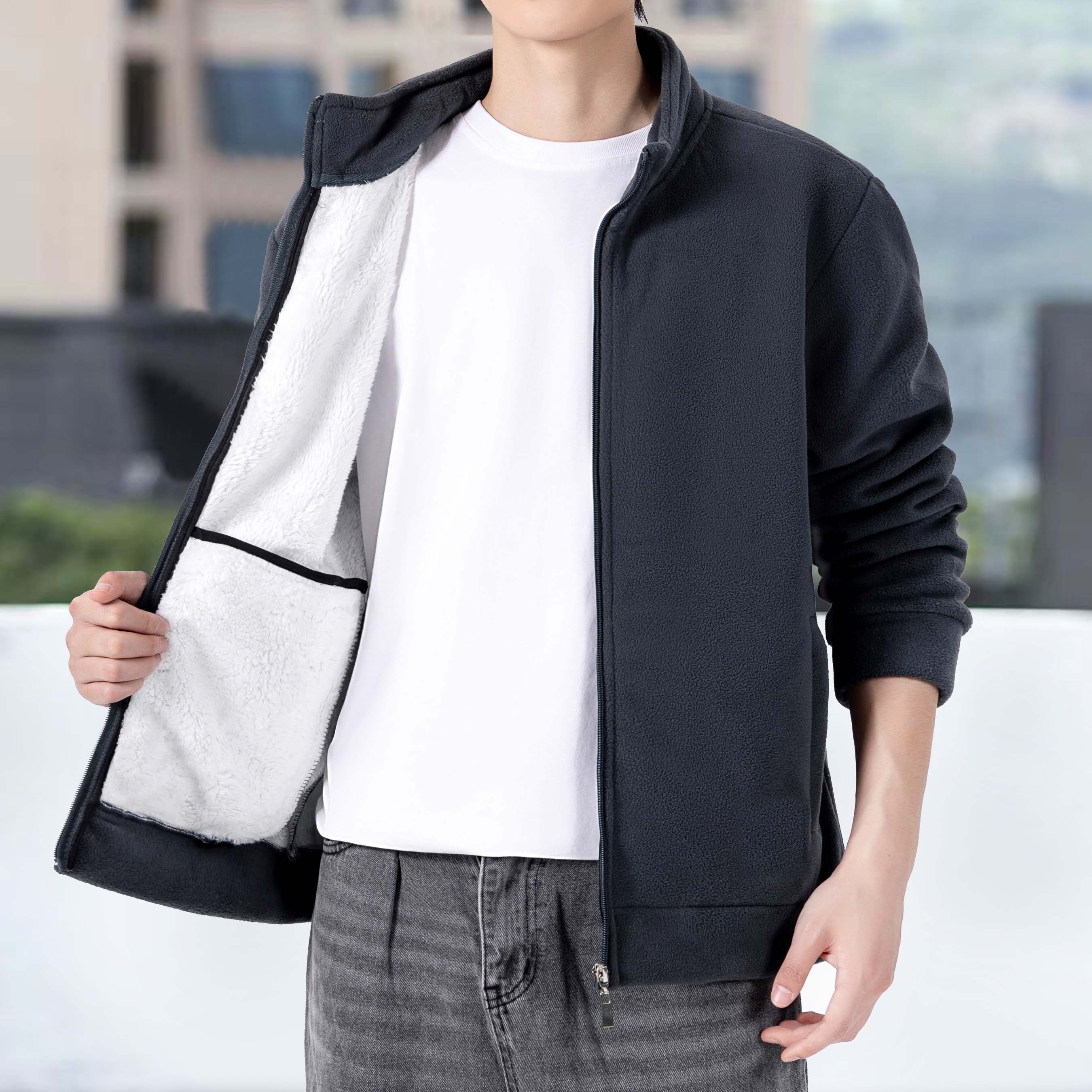 M到5XL户外运动抓绒衣男宽松版休闲秋冬季男士加绒加厚摇粒绒外套，男装夹克，奇怪漫猴工厂店