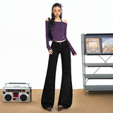 美式复古纯色加绒保暖拖地垂感百搭舒适修身显瘦长裤秋冬新款，女装休闲裤，奇怪漫猴工厂店