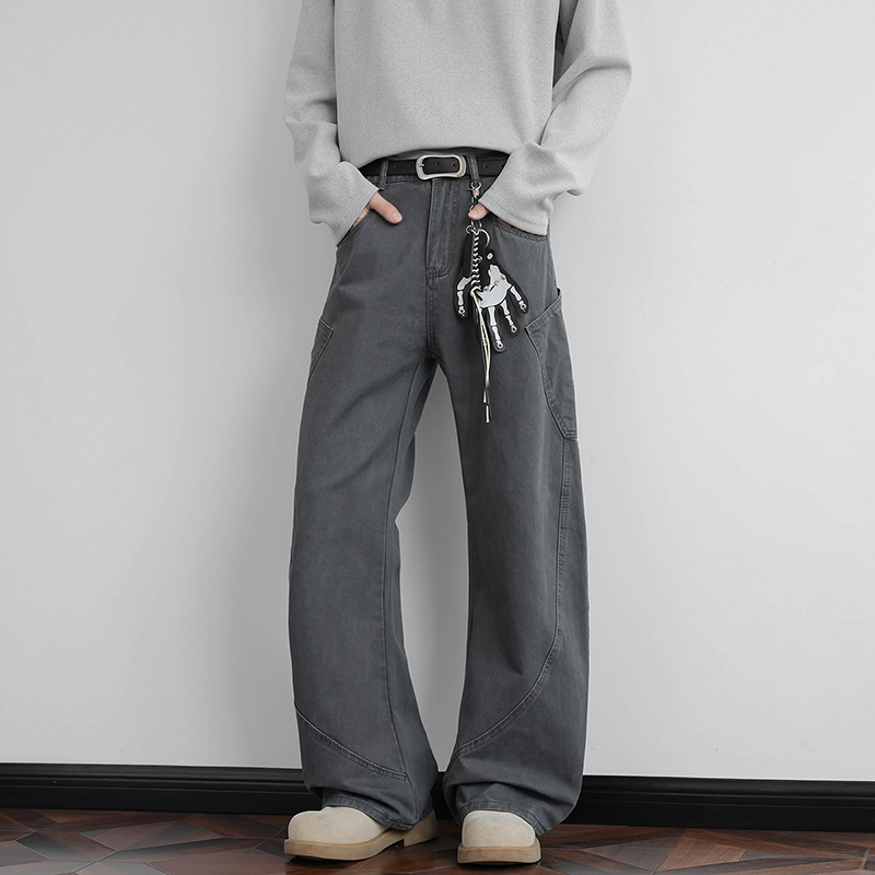 秋冬新款休闲裤100%纯棉半橡筋纽扣皮带款百搭长裤，男装休闲裤，奇怪漫猴工厂店