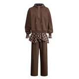 秋冬新款美式复古长袖百搭宽松运动半裙裤连帽外套套装垂感慵懒，女装连体裤，奇怪漫猴工厂店