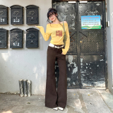 美式复古微喇牛仔长裤秋冬舒适百搭修身显瘦垂感拖地慵懒风日常，女装休闲裤，奇怪漫猴工厂店