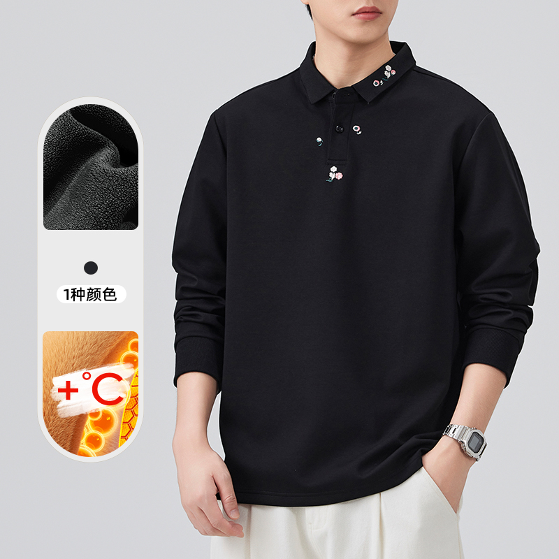 加绒加厚polo衫男长袖翻领工装男士秋季风刺绣，男装T恤，奇怪漫猴工厂店