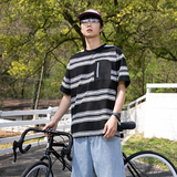 2025年夏季新款压胶反光口袋速干条纹短袖T恤男女潮牌休闲宽松复，商品下架区，奇怪漫猴工厂店