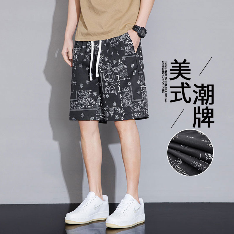 大码沙滩裤男夏季冰丝薄款花短裤宽松潮牌休闲居家五分速干大裤衩，男装休闲裤，奇怪漫猴工厂店