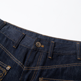 美式复古小众深蓝刺绣阔腿牛仔裤秋冬新款显瘦弯刀裤拖地慵懒垂感，女装休闲裤，奇怪漫猴工厂店