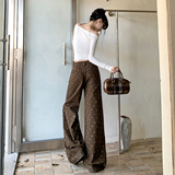 美式复古碎花牛仔加绒秋冬新款长裤阔腿舒适拖地休闲百搭慵懒风，女装休闲裤，奇怪漫猴工厂店
