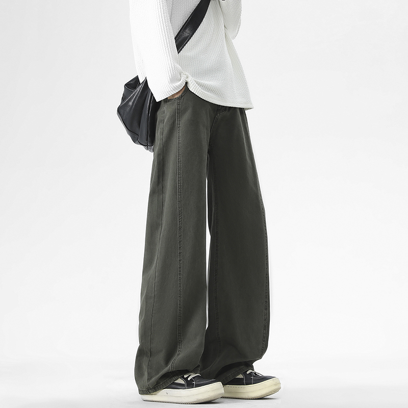 秋冬新款休闲裤100%纯棉半橡筋纽扣皮带款百搭长裤，男装休闲裤，奇怪漫猴工厂店