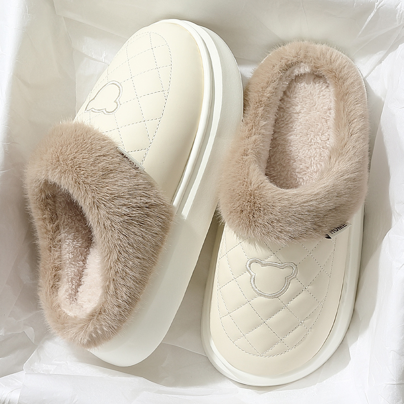 棉拖鞋女款秋冬季2025新款小熊包头拖室内家居防水防滑加绒棉鞋女