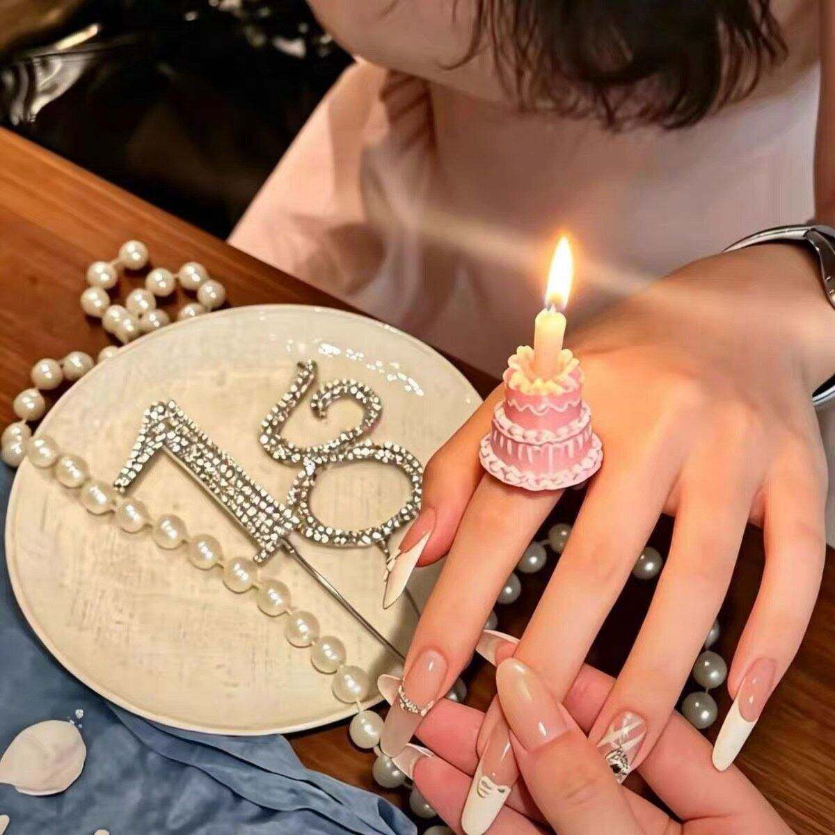 网红ins风蛋糕戒指蜡烛生日派对送女朋友氛围感拍照道具烘焙装饰