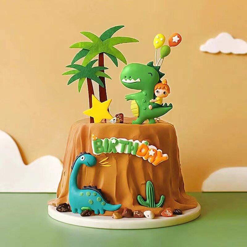 烘焙蛋糕装饰软陶恐龙蛋糕小王子骑恐龙宝宝生日蛋糕插件摆件插牌