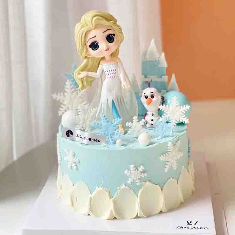 艾莎蛋糕装饰摆件雪宝冰雪公主白裙爱沙雪花女孩生日爱莎插牌插件