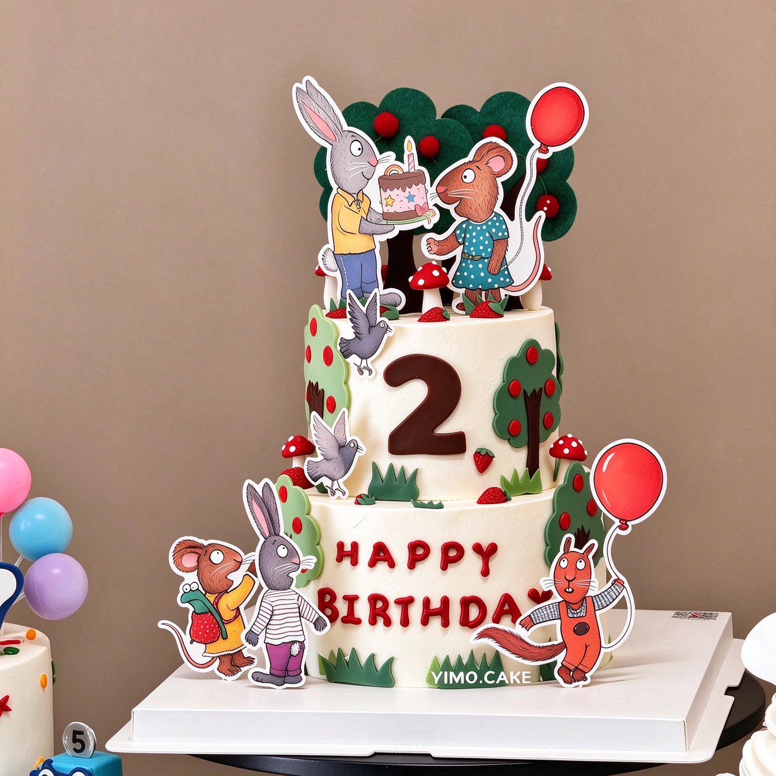 波西和皮普蛋糕装饰插牌蘑菇苹果树儿童周岁生日烘焙插件摆件