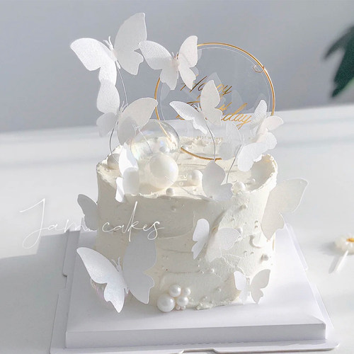 ins网红白色蝴蝶蛋糕装饰摆件