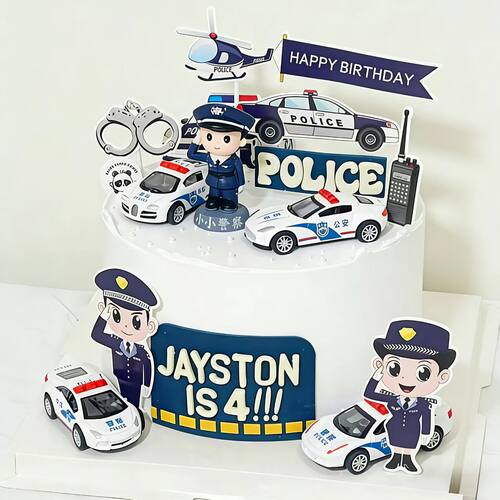 警察主题生日蛋糕装饰摆件插件