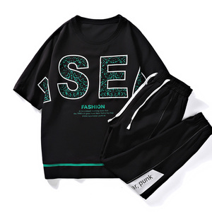 夏季冰丝休闲短袖套装男生潮牌运动衣服学生两件套 A436-613-P70图片
