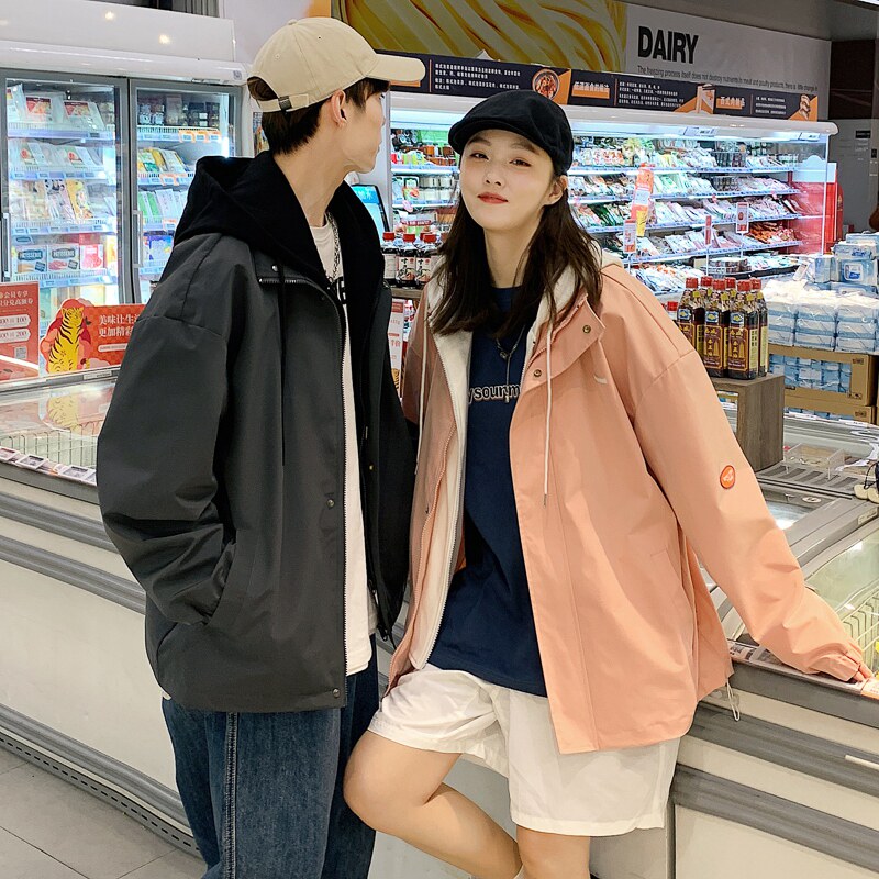 假两件情侣港风外套男春秋季韩版潮流宽松夹克连帽A436-2122-P75,男装夹克,电商A436