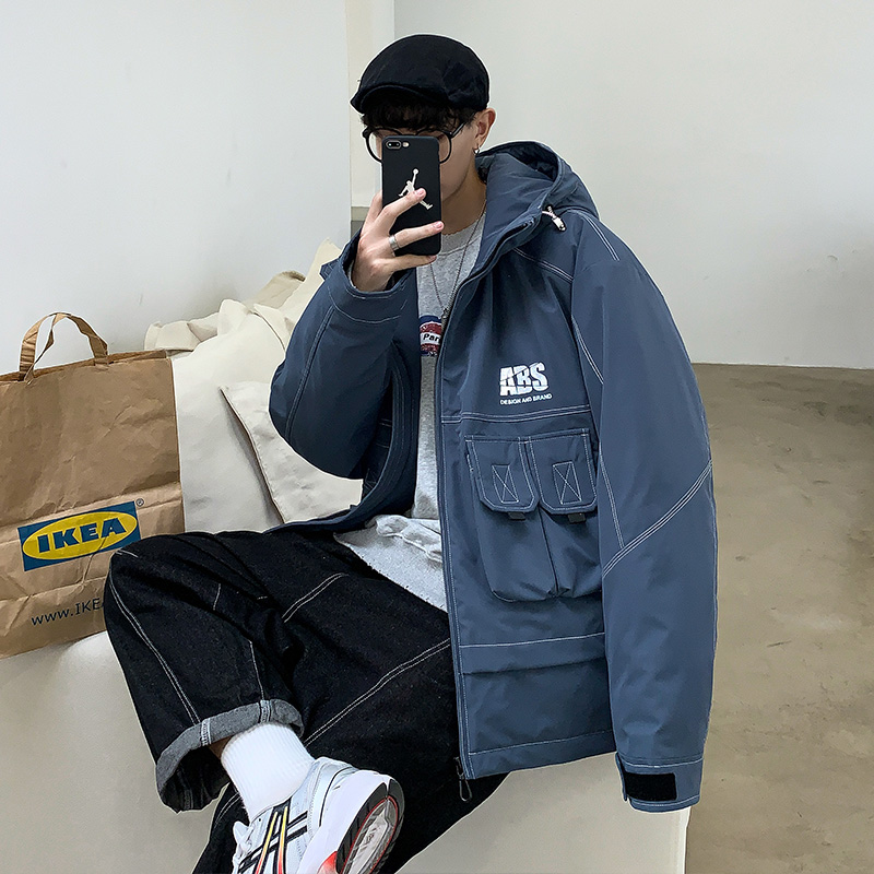 916冬装新款港风白鸭绒工装外套男连帽保暖羽绒服，男装羽绒服，电商A436