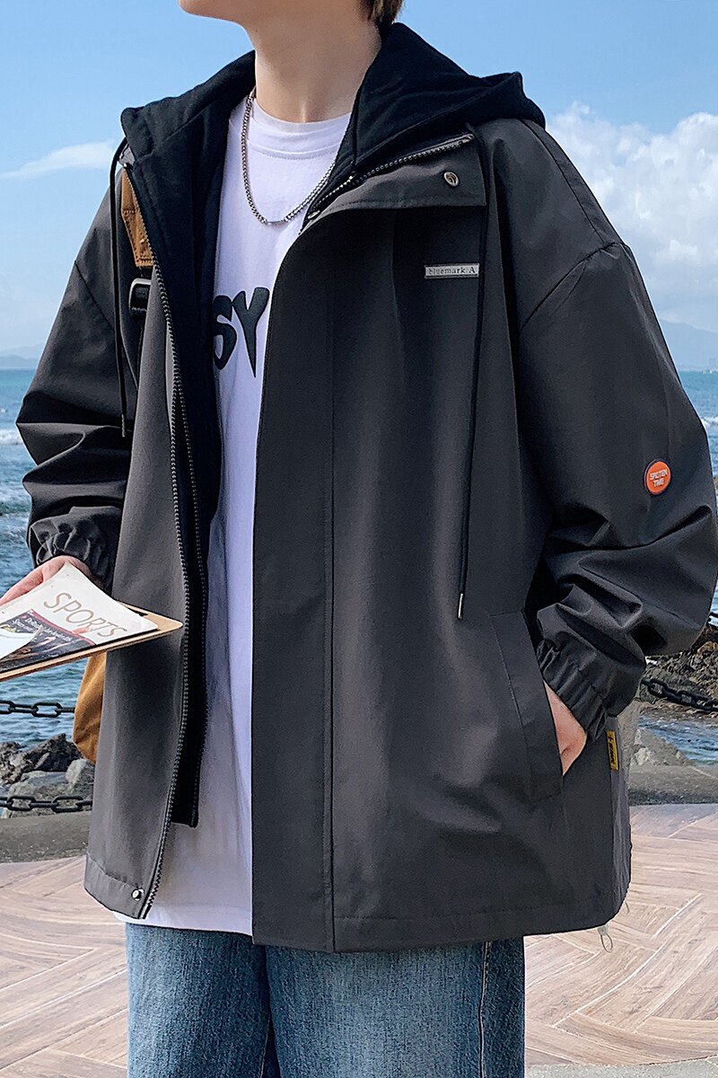 2024春装新款假两件连帽夹克男士宽松薄款外套男A436-2122-P75,男装夹克,电商A436