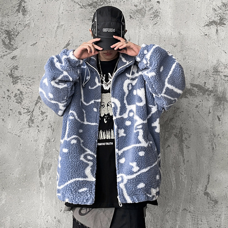 A436-W958-P110控138 潮ins灰墙宽松立领上衣休闲羊羔绒外套潮图片