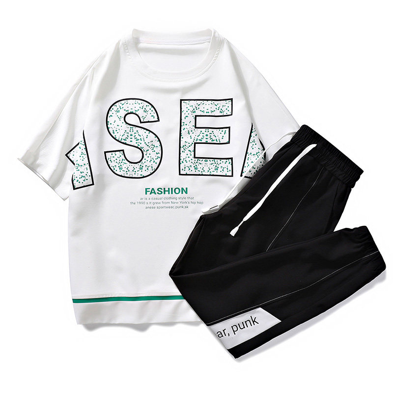 夏季冰丝休闲短袖套装男生潮牌运动衣服学生两件套A436-613-P70，女装运动套装，电商A436