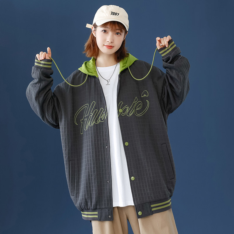 A436-6705-P85 2024春季新款中性风宽松连帽棒球服休闲夹克外套潮图片