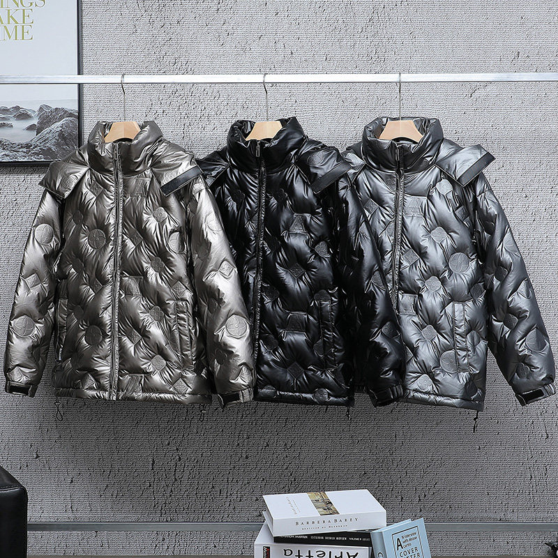 926冬季新款潮牌亮色褶皱羽绒服男士连帽宽松外套,男装羽绒服,电商A436