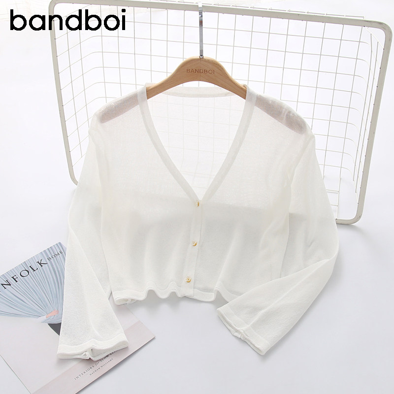 夏季新款百搭外搭冰丝针织防晒开衫薄款外套女短款披肩上衣空调衫