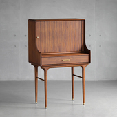 北欧表情MCM中古覆古风进口E10实木风琴卷帘化妆镜梳妆台胡桃木色