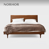 北欧表情 侘寂中古覆古风焦糖色MCM E10实木高靠背双人床胡桃木色