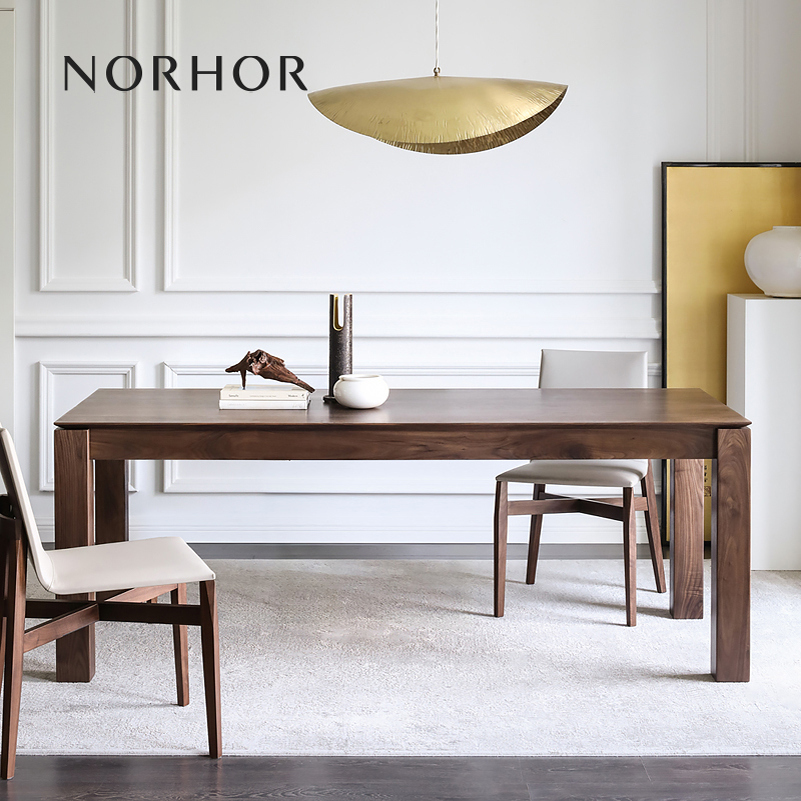 北欧表情/中古覆古全实木莫伦堡/北美黑胡桃木慢岛长方形餐桌长凳