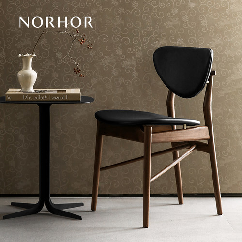 北欧表情NORHOR/中古覆古风/NH10实木北美黑胡桃木真皮餐椅椅子