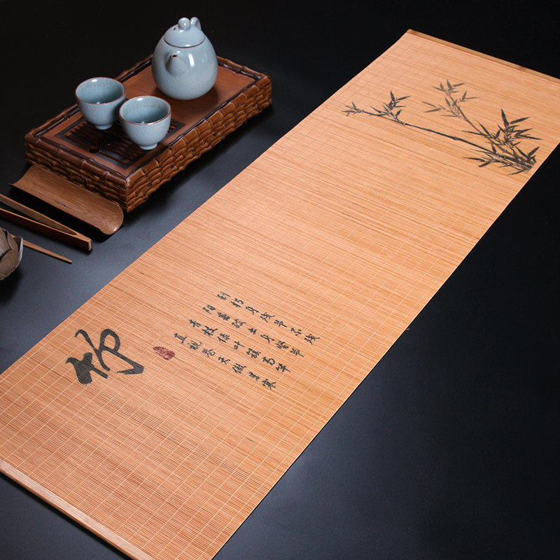 绘图茶席 竹席 小茶杯垫隔热垫 禅意茶盘垫 日式茶道功夫茶具配件
