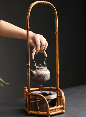 纯手工梅鹿竹凉炉架竹制凉炉台碳炉架复古花架插花茶壶收纳博古架