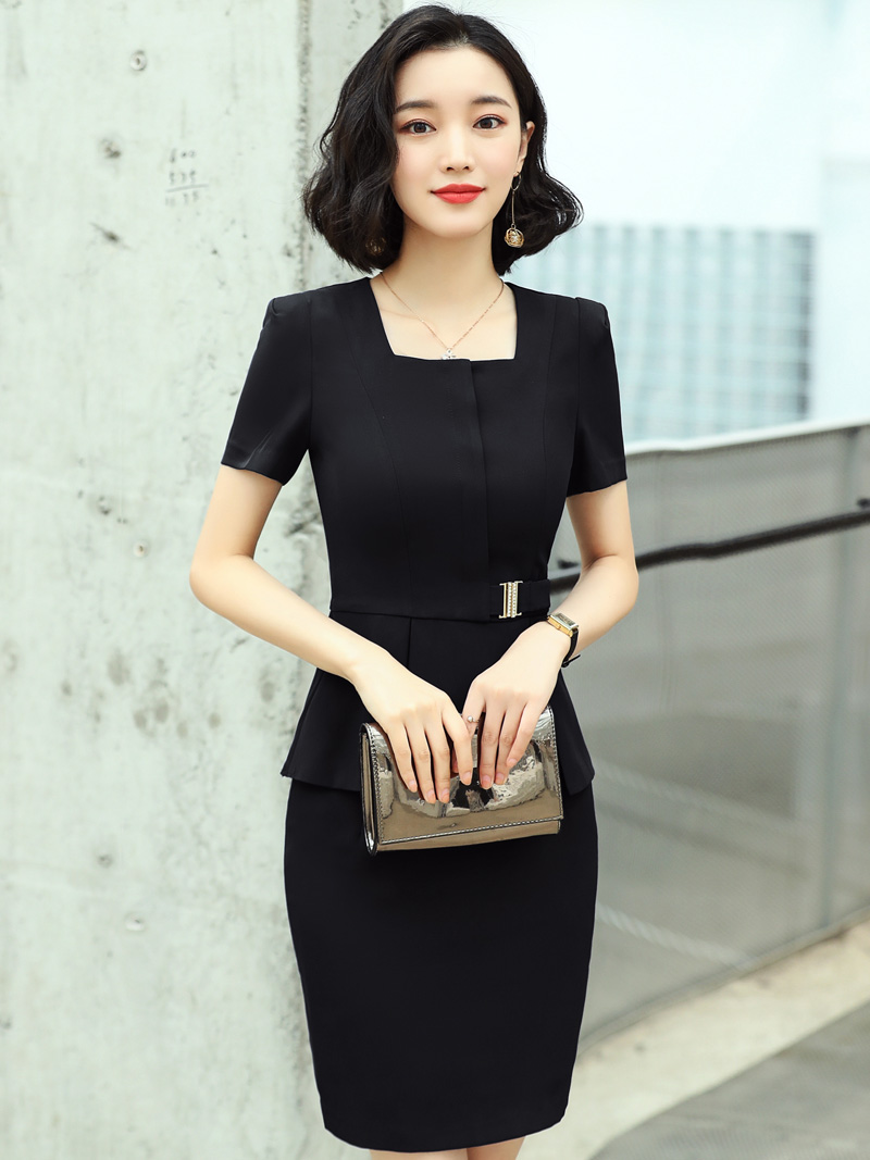 职业西装套裙女夏短袖两件套工作服新款时尚美容师院会所前台工装