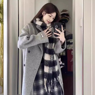 双面羊毛大衣 中长款H版型长毛加厚西装领廓形藏肉纯色羊绒外套