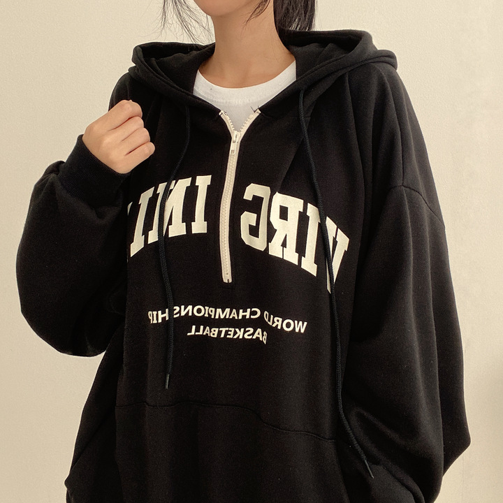 棉拉链连帽卫衣女宽松韩国百搭春秋冬季2022新款薄款加绒加厚3色