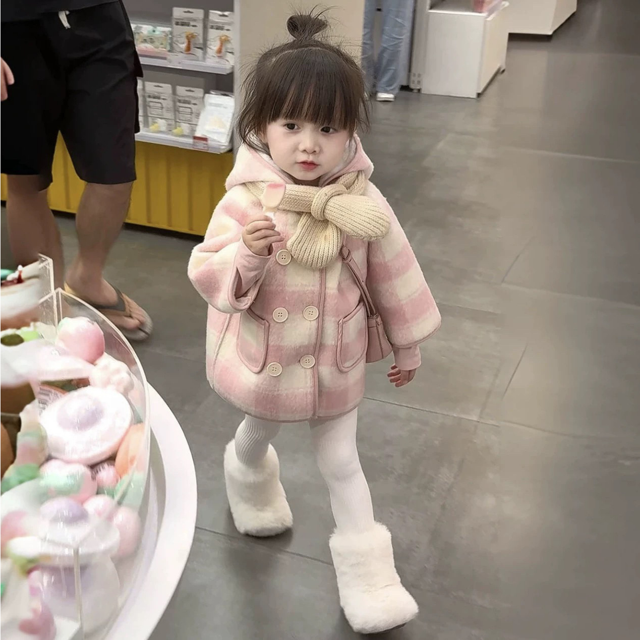 【加绒加厚】秋冬季儿童加绒加厚格子大衣外套戴帽可爱兔耳朵洋气