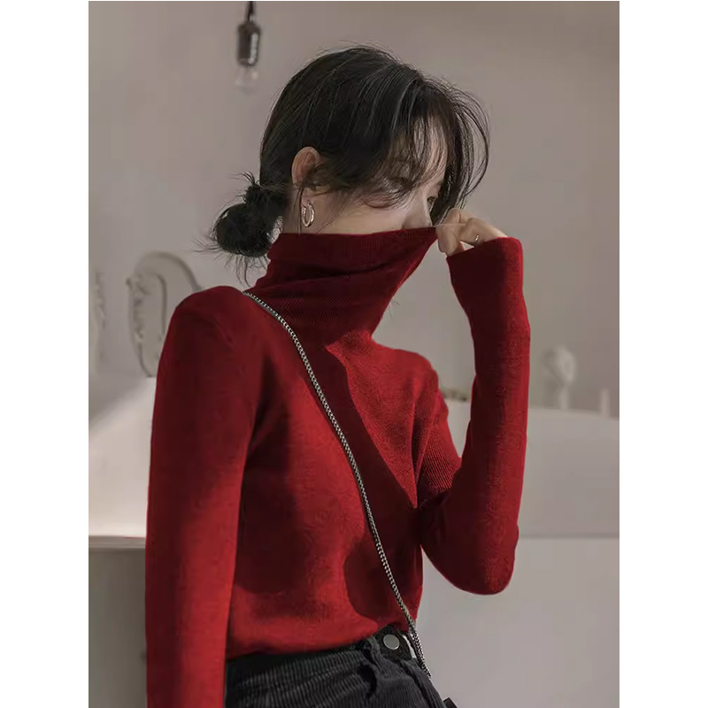 高领毛衣女秋冬新款洋气内搭针织衫修身堆堆领打底衫软糯百搭上衣