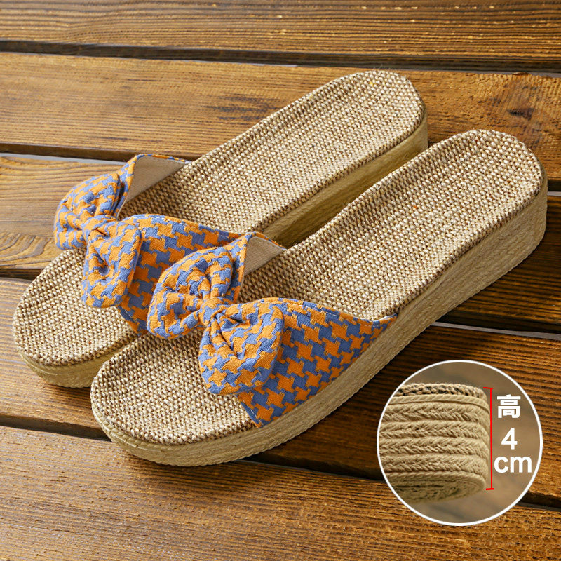高跟蝴蝶结亚麻拖鞋女夏季家居室内厚底防滑家用坡跟凉拖鞋可外穿,居家布艺,居家亚麻拖鞋,淘宝优惠券,粉丝福利购,淘宝优惠卷