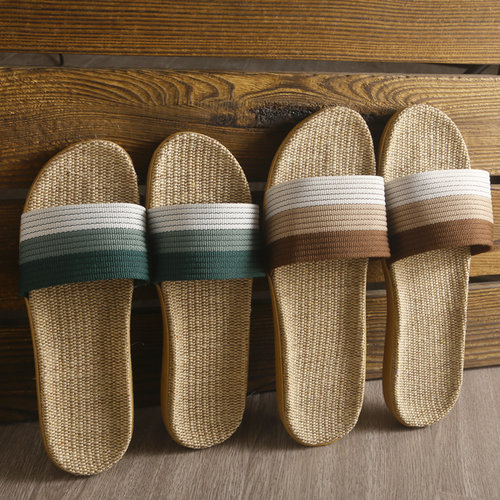 防滑厚底男士便携宿舍亚麻拖鞋