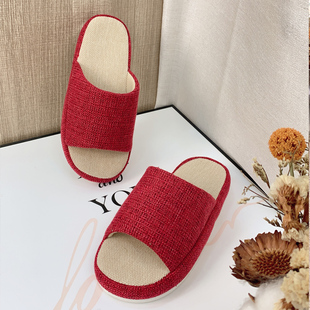家居厚底拖鞋 2025新款 居家用情侣室内软底四季 女春秋季 棉麻拖鞋