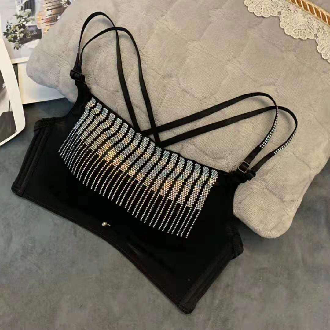 新品带钻美背文胸聚拢无钢圈防走光胸罩上托调整型蕾丝内衣套装女