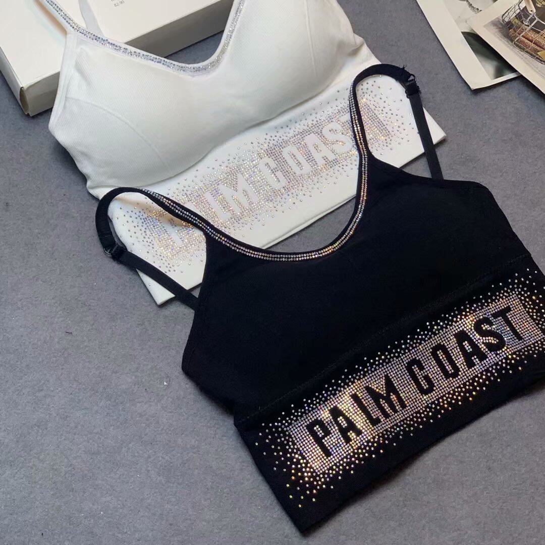亮钻性感吊带背心带胸垫中厚露背美白字母打底抹胸裹胸文胸内衣女