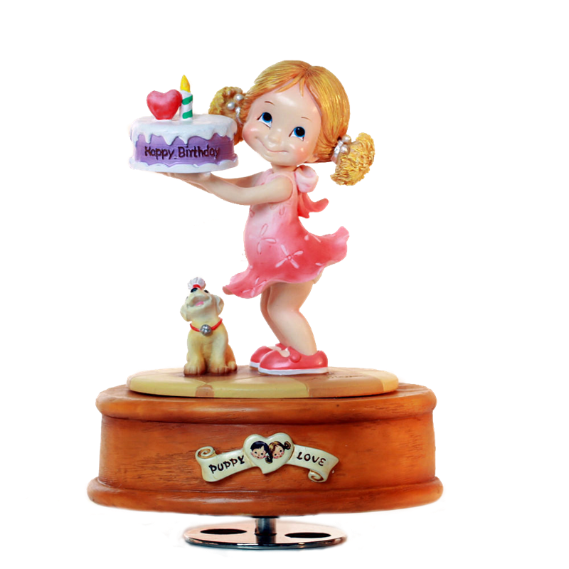 万山女孩生日快乐可旋转音乐盒八音盒蛋糕摆件创意礼物送儿童女生