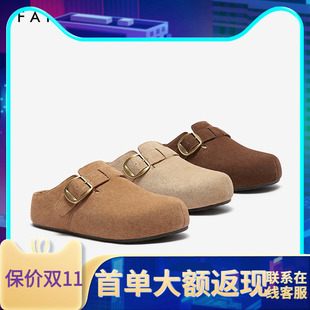 色非复古休闲半拖鞋2025春季新款圆头皮带扣一脚蹬外穿懒人拖鞋女