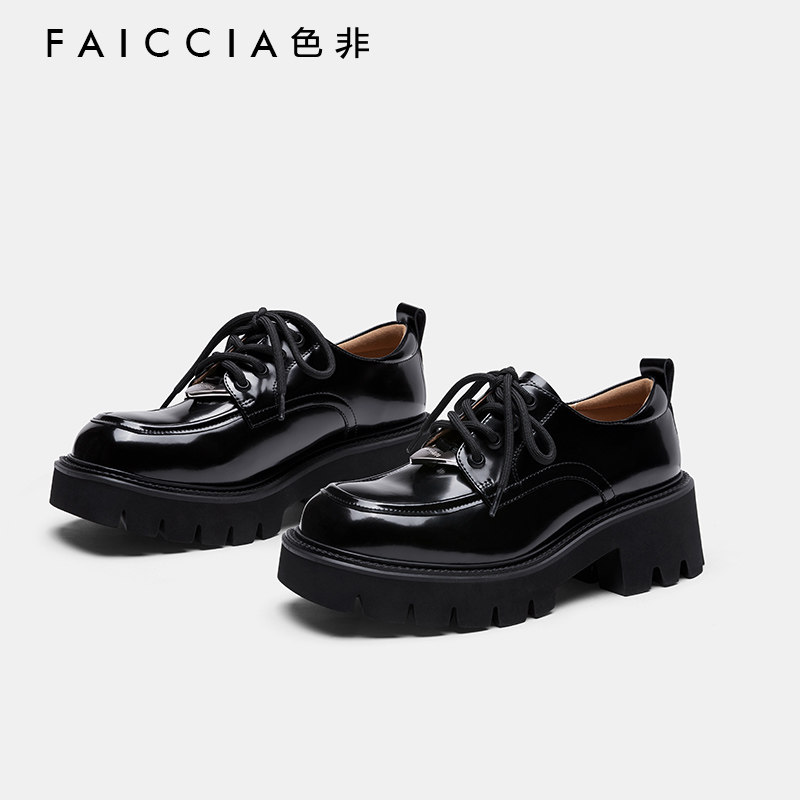 黑色皮鞋秋季厚底Faiccia/色非
