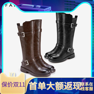 色非韩版高级复古骑士靴女2025年冬季新款美拉德系厚底增高长筒靴