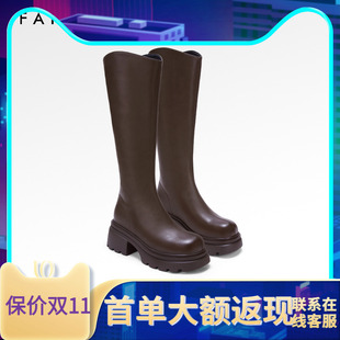 色非粗跟长筒靴女商场同款2024新款不过膝简约风时尚长靴骑士靴女